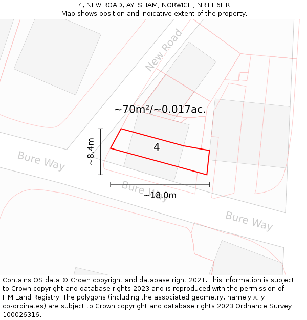 4, NEW ROAD, AYLSHAM, NORWICH, NR11 6HR: Plot and title map