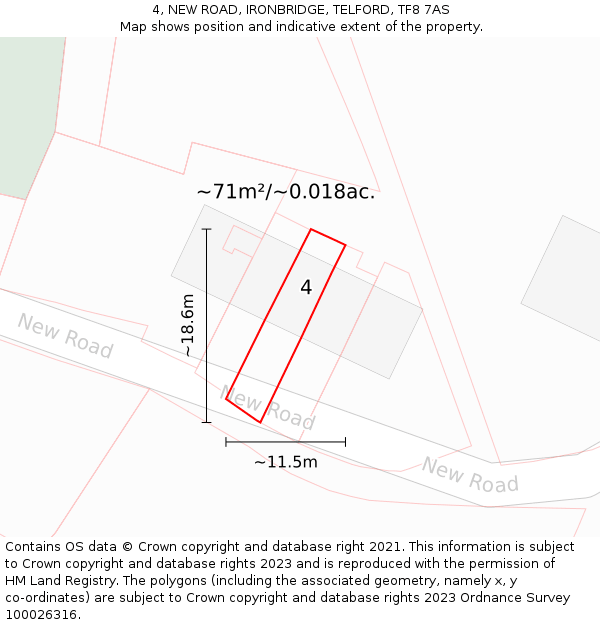 4, NEW ROAD, IRONBRIDGE, TELFORD, TF8 7AS: Plot and title map