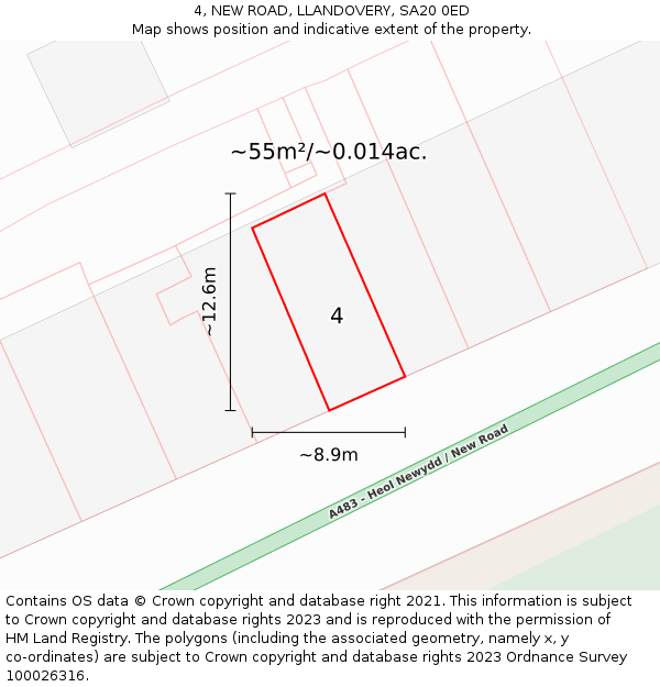 4, NEW ROAD, LLANDOVERY, SA20 0ED: Plot and title map