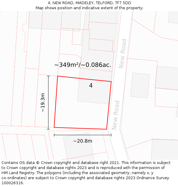 4, NEW ROAD, MADELEY, TELFORD, TF7 5DD: Plot and title map