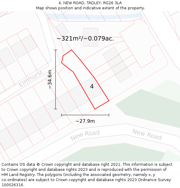 4, NEW ROAD, TADLEY, RG26 3LA: Plot and title map