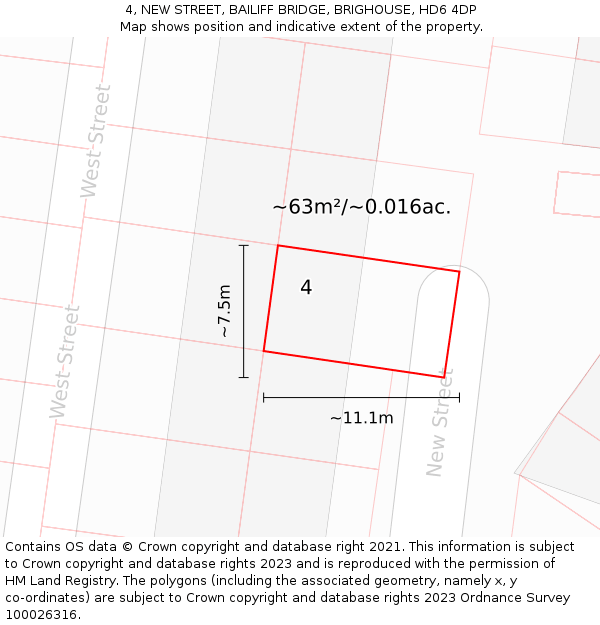 4, NEW STREET, BAILIFF BRIDGE, BRIGHOUSE, HD6 4DP: Plot and title map