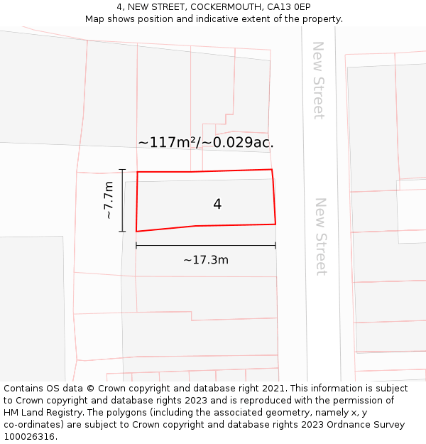 4, NEW STREET, COCKERMOUTH, CA13 0EP: Plot and title map