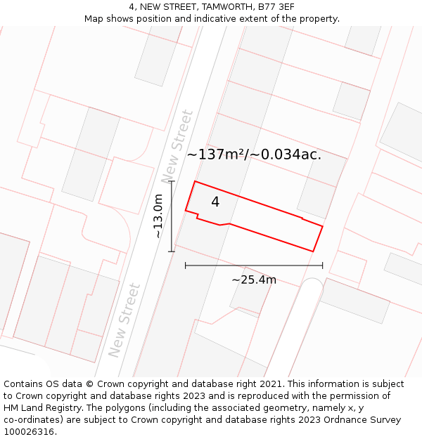 4, NEW STREET, TAMWORTH, B77 3EF: Plot and title map