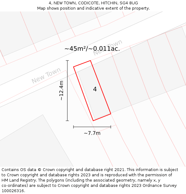 4, NEW TOWN, CODICOTE, HITCHIN, SG4 8UG: Plot and title map