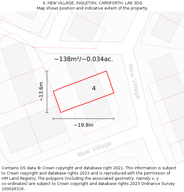 4, NEW VILLAGE, INGLETON, CARNFORTH, LA6 3DG: Plot and title map