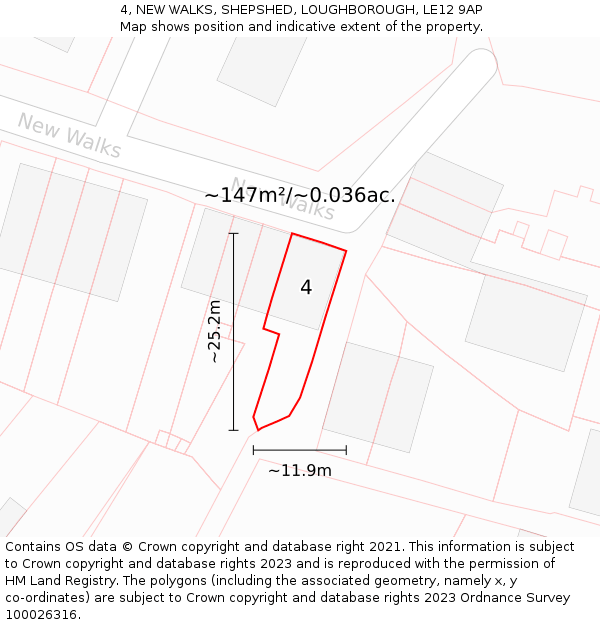 4, NEW WALKS, SHEPSHED, LOUGHBOROUGH, LE12 9AP: Plot and title map