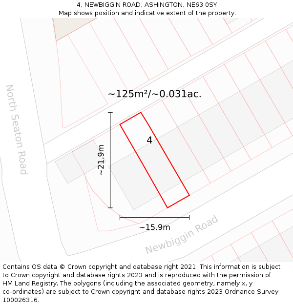 4, NEWBIGGIN ROAD, ASHINGTON, NE63 0SY: Plot and title map