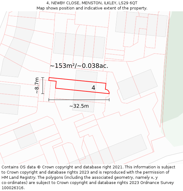 4, NEWBY CLOSE, MENSTON, ILKLEY, LS29 6QT: Plot and title map