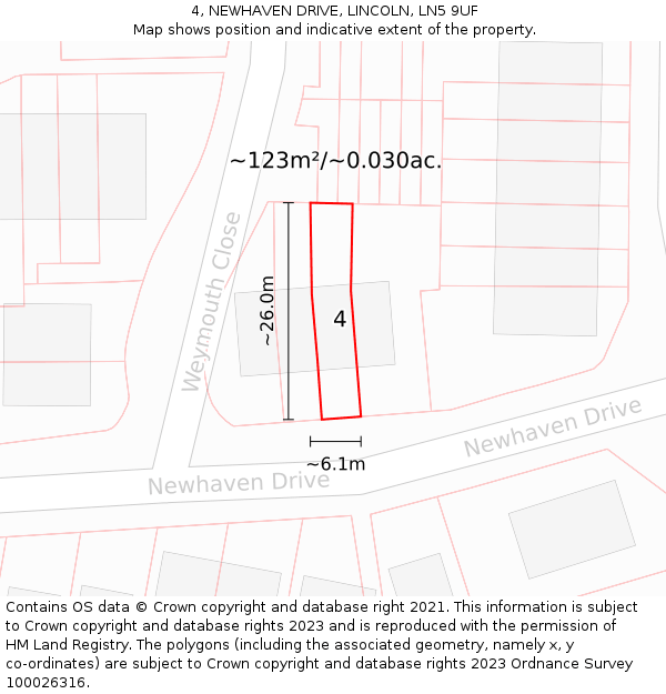 4, NEWHAVEN DRIVE, LINCOLN, LN5 9UF: Plot and title map