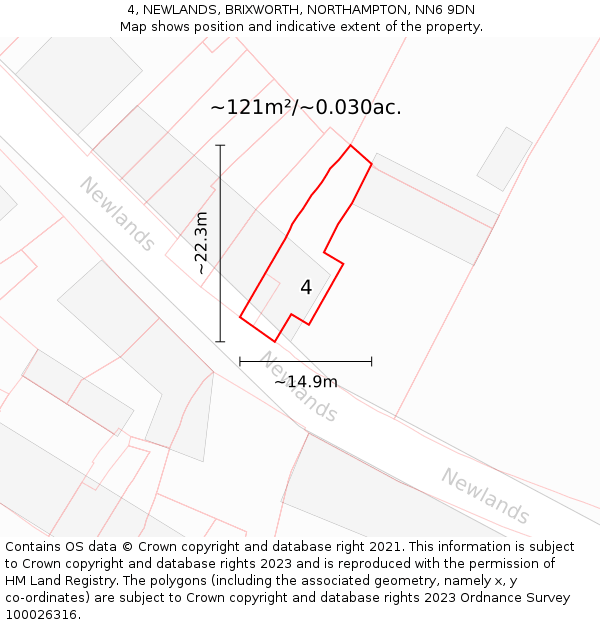 4, NEWLANDS, BRIXWORTH, NORTHAMPTON, NN6 9DN: Plot and title map