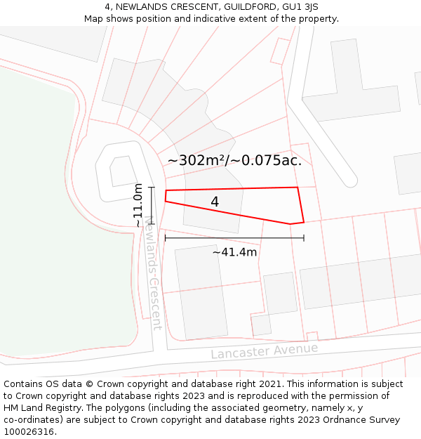 4, NEWLANDS CRESCENT, GUILDFORD, GU1 3JS: Plot and title map