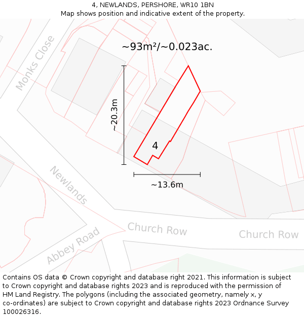4, NEWLANDS, PERSHORE, WR10 1BN: Plot and title map