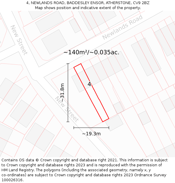 4, NEWLANDS ROAD, BADDESLEY ENSOR, ATHERSTONE, CV9 2BZ: Plot and title map