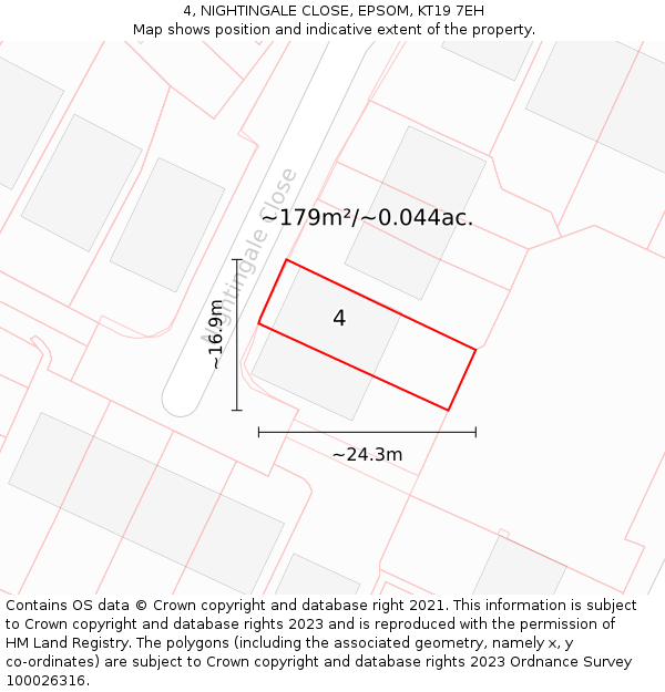 4, NIGHTINGALE CLOSE, EPSOM, KT19 7EH: Plot and title map