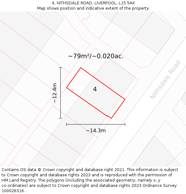 4, NITHSDALE ROAD, LIVERPOOL, L15 5AX: Plot and title map