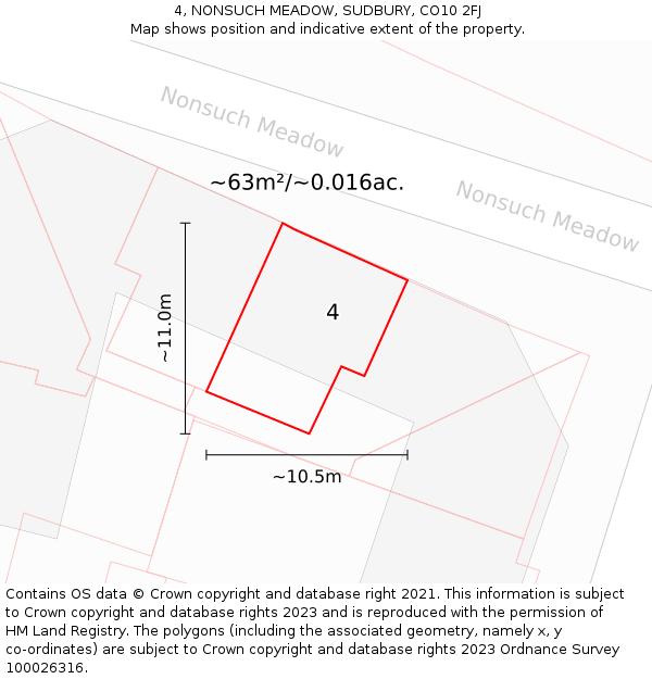 4, NONSUCH MEADOW, SUDBURY, CO10 2FJ: Plot and title map