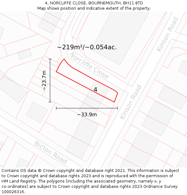 4, NORCLIFFE CLOSE, BOURNEMOUTH, BH11 8TD: Plot and title map