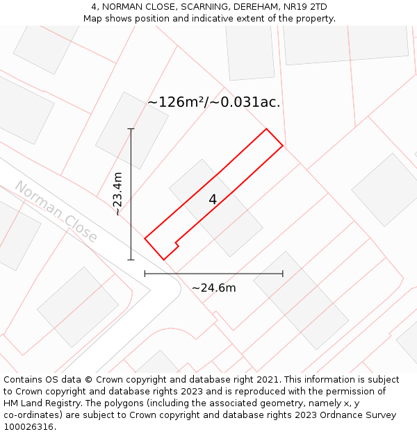 4, NORMAN CLOSE, SCARNING, DEREHAM, NR19 2TD: Plot and title map