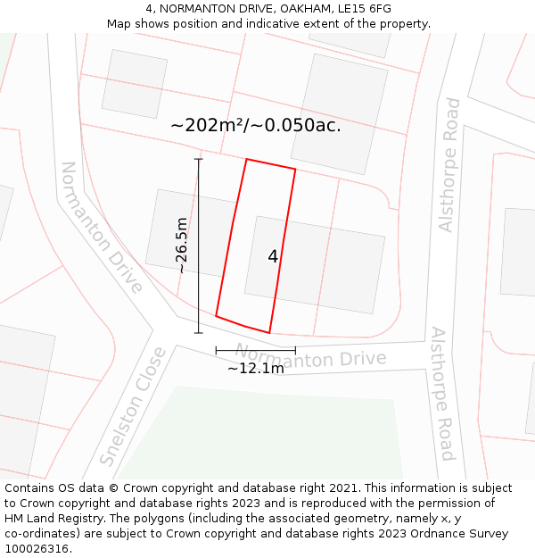 4, NORMANTON DRIVE, OAKHAM, LE15 6FG: Plot and title map