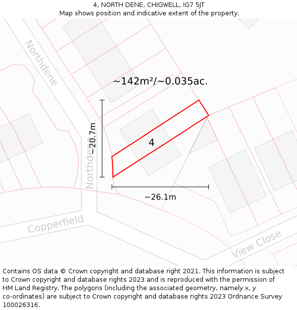 4, NORTH DENE, CHIGWELL, IG7 5JT: Plot and title map