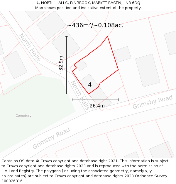 4, NORTH HALLS, BINBROOK, MARKET RASEN, LN8 6DQ: Plot and title map