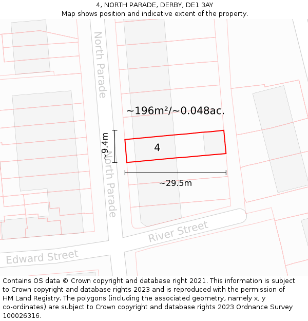4, NORTH PARADE, DERBY, DE1 3AY: Plot and title map