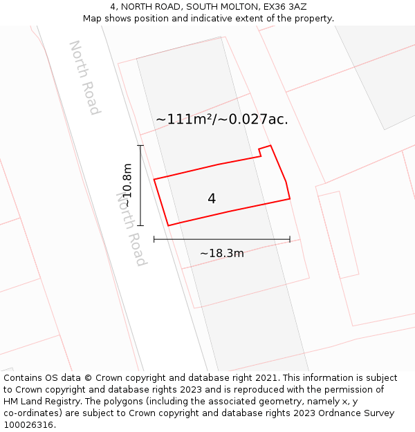 4, NORTH ROAD, SOUTH MOLTON, EX36 3AZ: Plot and title map