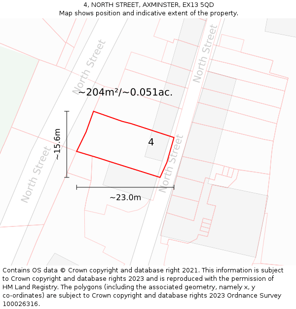 4, NORTH STREET, AXMINSTER, EX13 5QD: Plot and title map