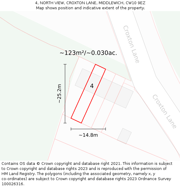 4, NORTH VIEW, CROXTON LANE, MIDDLEWICH, CW10 9EZ: Plot and title map