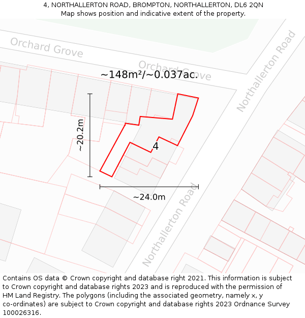 4, NORTHALLERTON ROAD, BROMPTON, NORTHALLERTON, DL6 2QN: Plot and title map