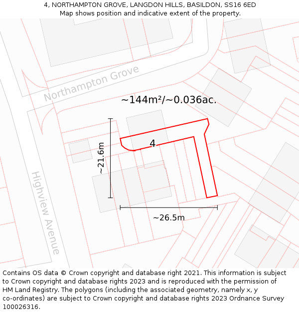 4, NORTHAMPTON GROVE, LANGDON HILLS, BASILDON, SS16 6ED: Plot and title map