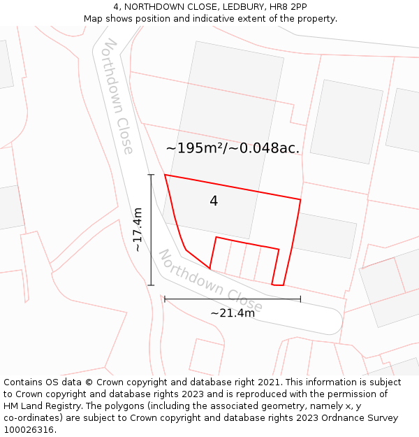 4, NORTHDOWN CLOSE, LEDBURY, HR8 2PP: Plot and title map