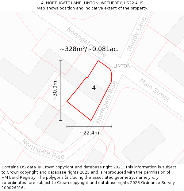 4, NORTHGATE LANE, LINTON, WETHERBY, LS22 4HS: Plot and title map