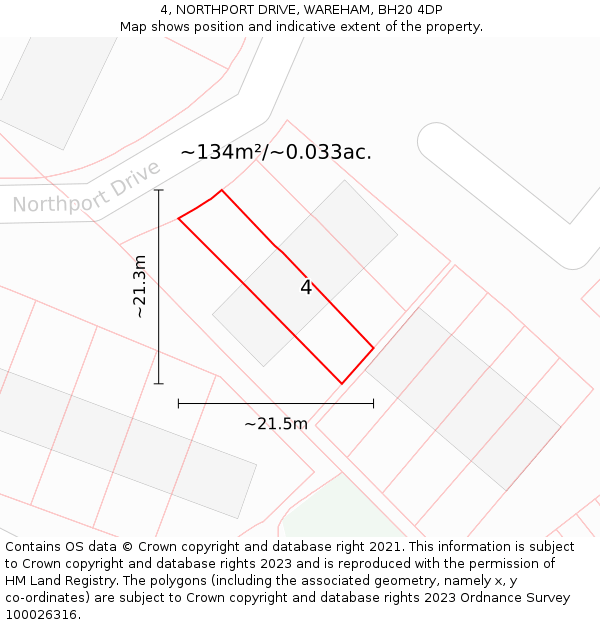 4, NORTHPORT DRIVE, WAREHAM, BH20 4DP: Plot and title map