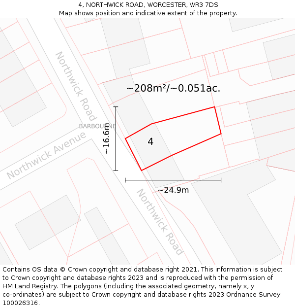 4, NORTHWICK ROAD, WORCESTER, WR3 7DS: Plot and title map