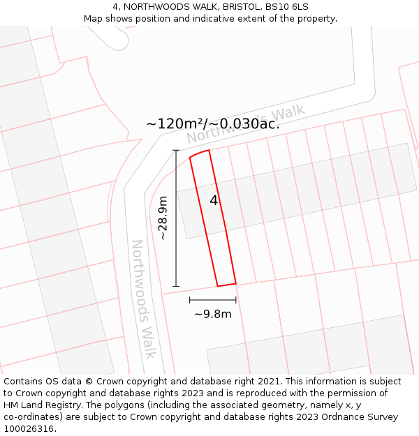 4, NORTHWOODS WALK, BRISTOL, BS10 6LS: Plot and title map