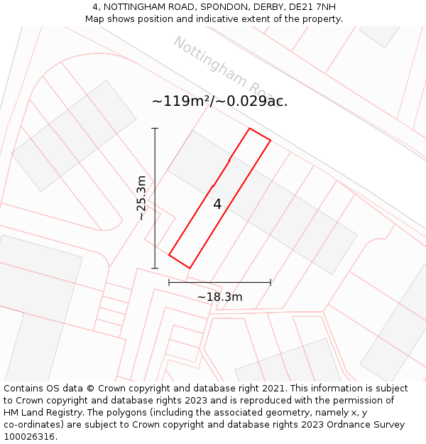 4, NOTTINGHAM ROAD, SPONDON, DERBY, DE21 7NH: Plot and title map