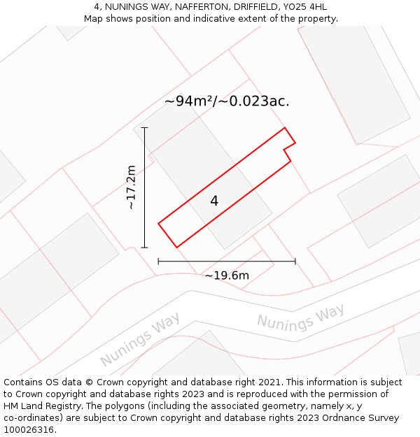 4, NUNINGS WAY, NAFFERTON, DRIFFIELD, YO25 4HL: Plot and title map