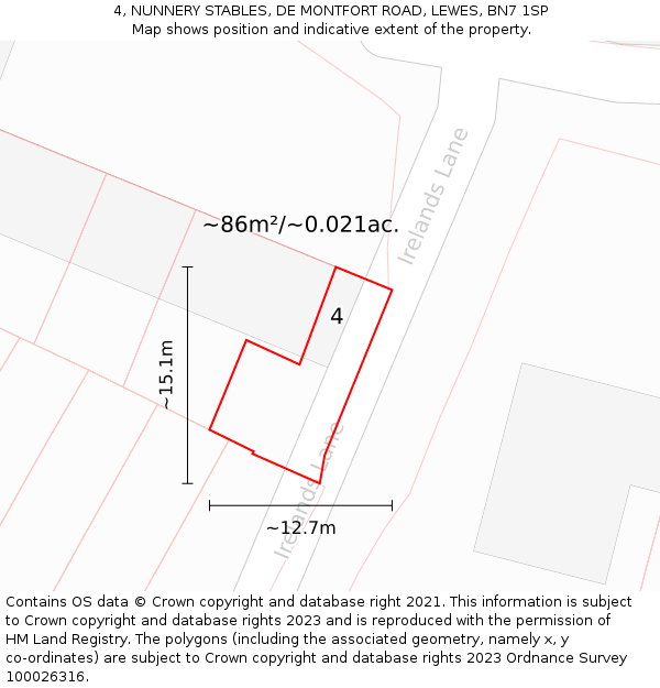 4, NUNNERY STABLES, DE MONTFORT ROAD, LEWES, BN7 1SP: Plot and title map