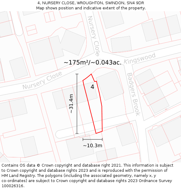 4, NURSERY CLOSE, WROUGHTON, SWINDON, SN4 9DR: Plot and title map
