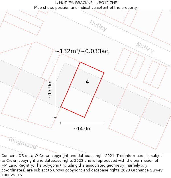 4, NUTLEY, BRACKNELL, RG12 7HE: Plot and title map