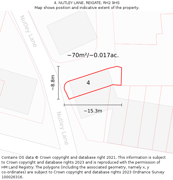 4, NUTLEY LANE, REIGATE, RH2 9HS: Plot and title map