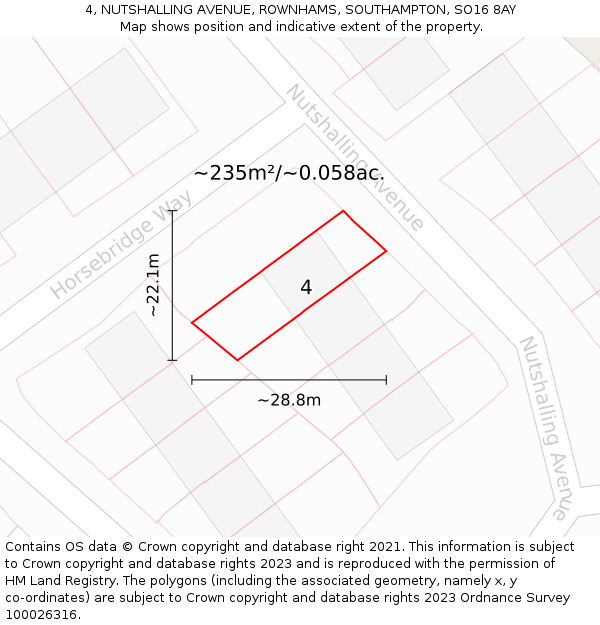 4, NUTSHALLING AVENUE, ROWNHAMS, SOUTHAMPTON, SO16 8AY: Plot and title map