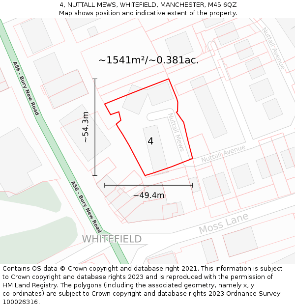 4, NUTTALL MEWS, WHITEFIELD, MANCHESTER, M45 6QZ: Plot and title map