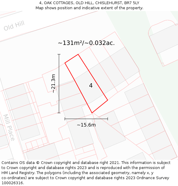 4, OAK COTTAGES, OLD HILL, CHISLEHURST, BR7 5LY: Plot and title map