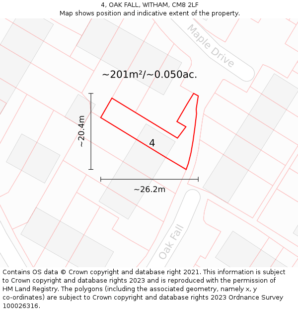 4, OAK FALL, WITHAM, CM8 2LF: Plot and title map