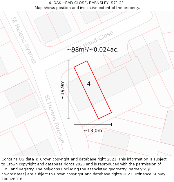4, OAK HEAD CLOSE, BARNSLEY, S71 2FL: Plot and title map