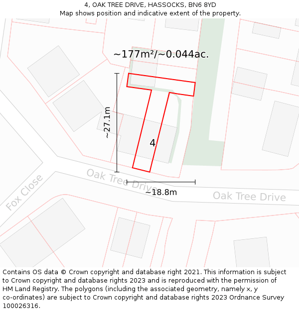 4, OAK TREE DRIVE, HASSOCKS, BN6 8YD: Plot and title map