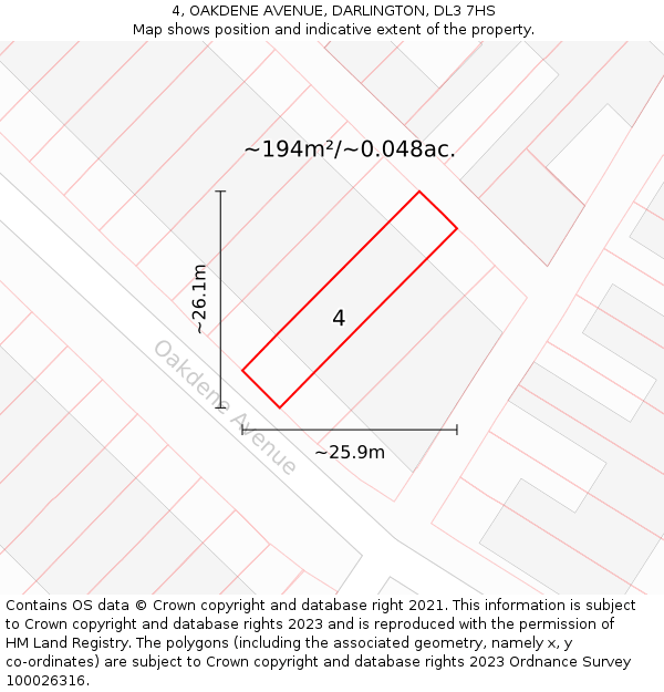 4, OAKDENE AVENUE, DARLINGTON, DL3 7HS: Plot and title map
